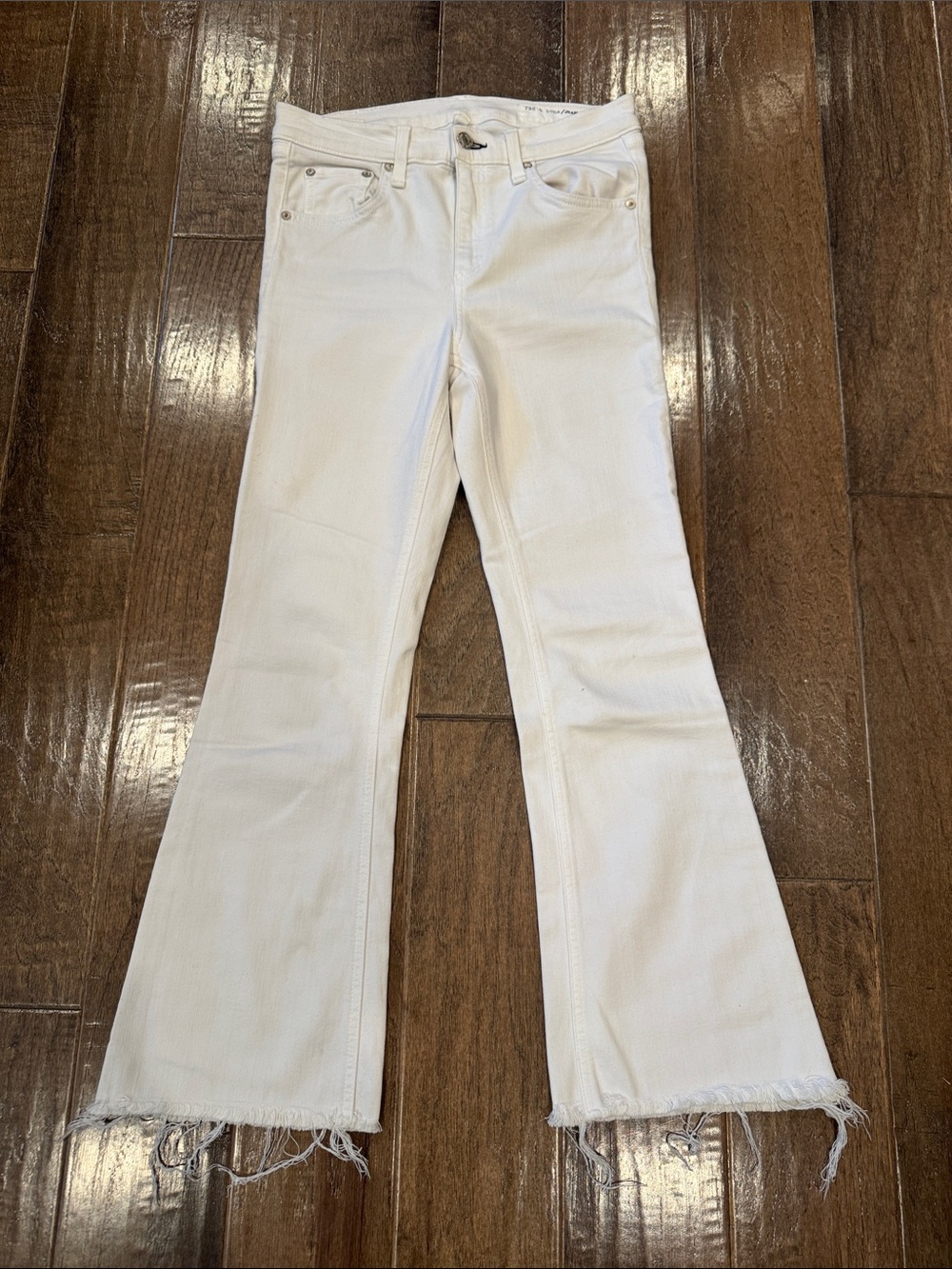 rag & bone White Flared Jeans with Frayed Hem